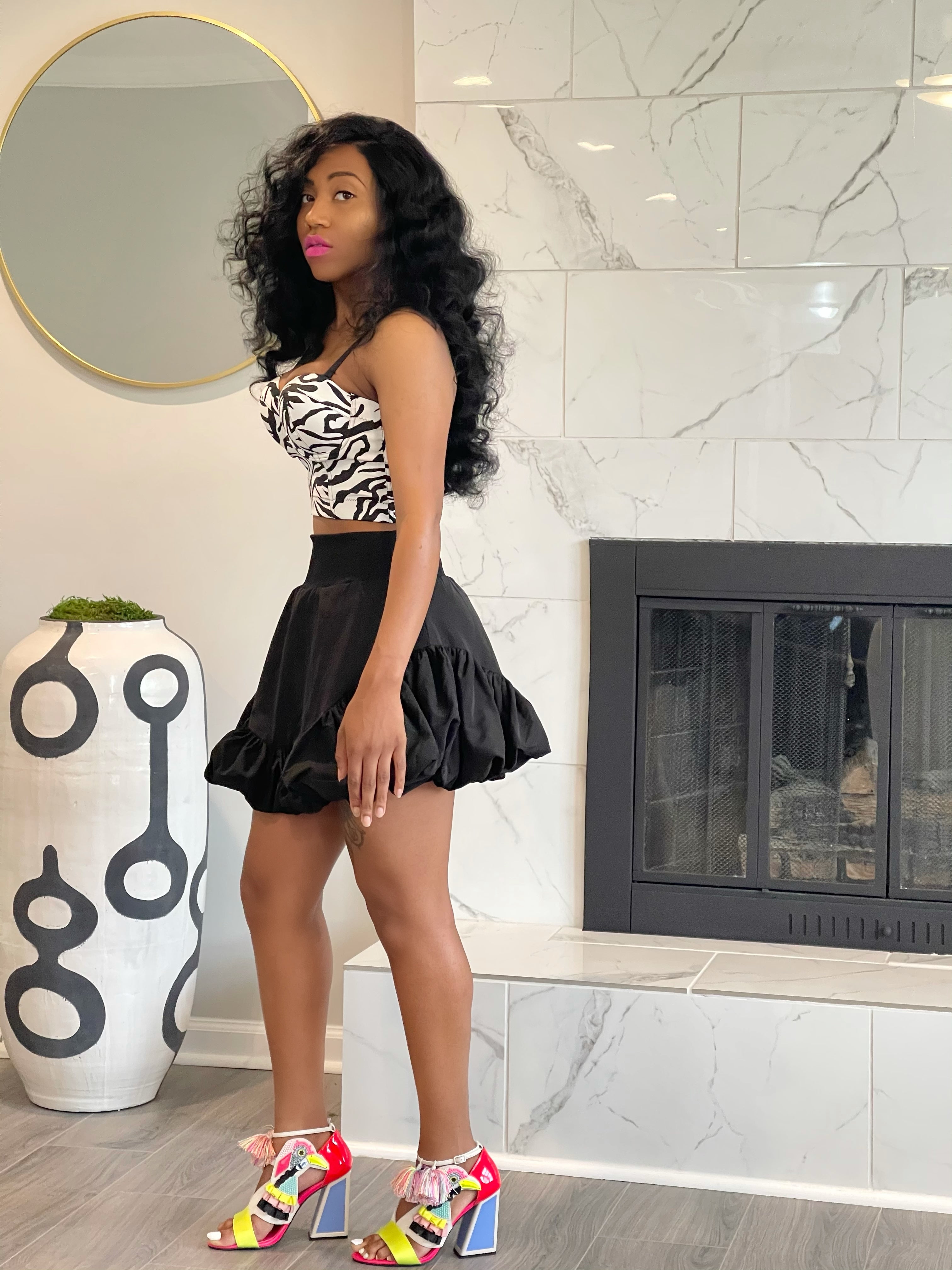 GOLDxTEAL zebra prints bustier crop top.