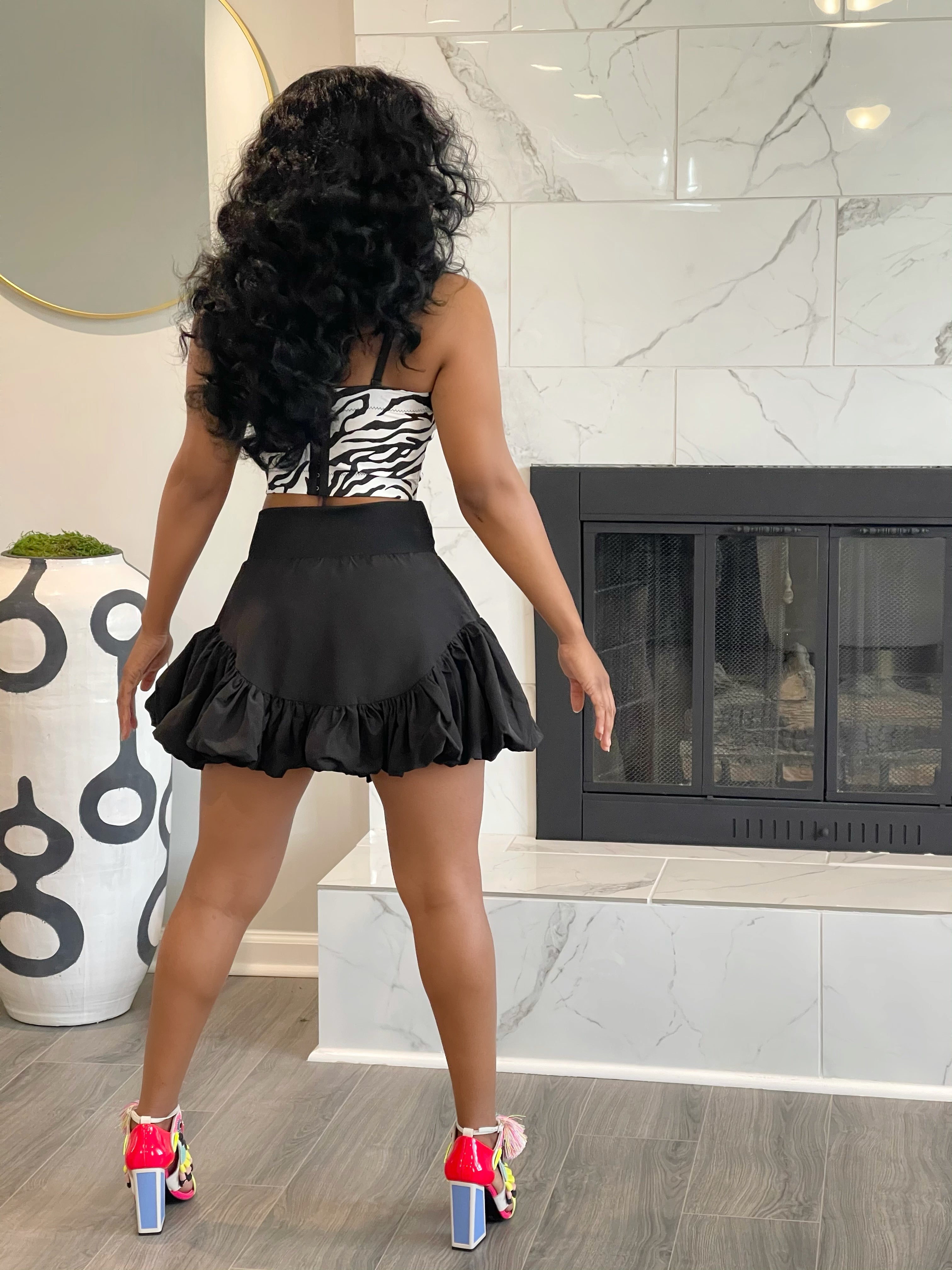 GOLDxTEAL zebra prints bustier crop top.