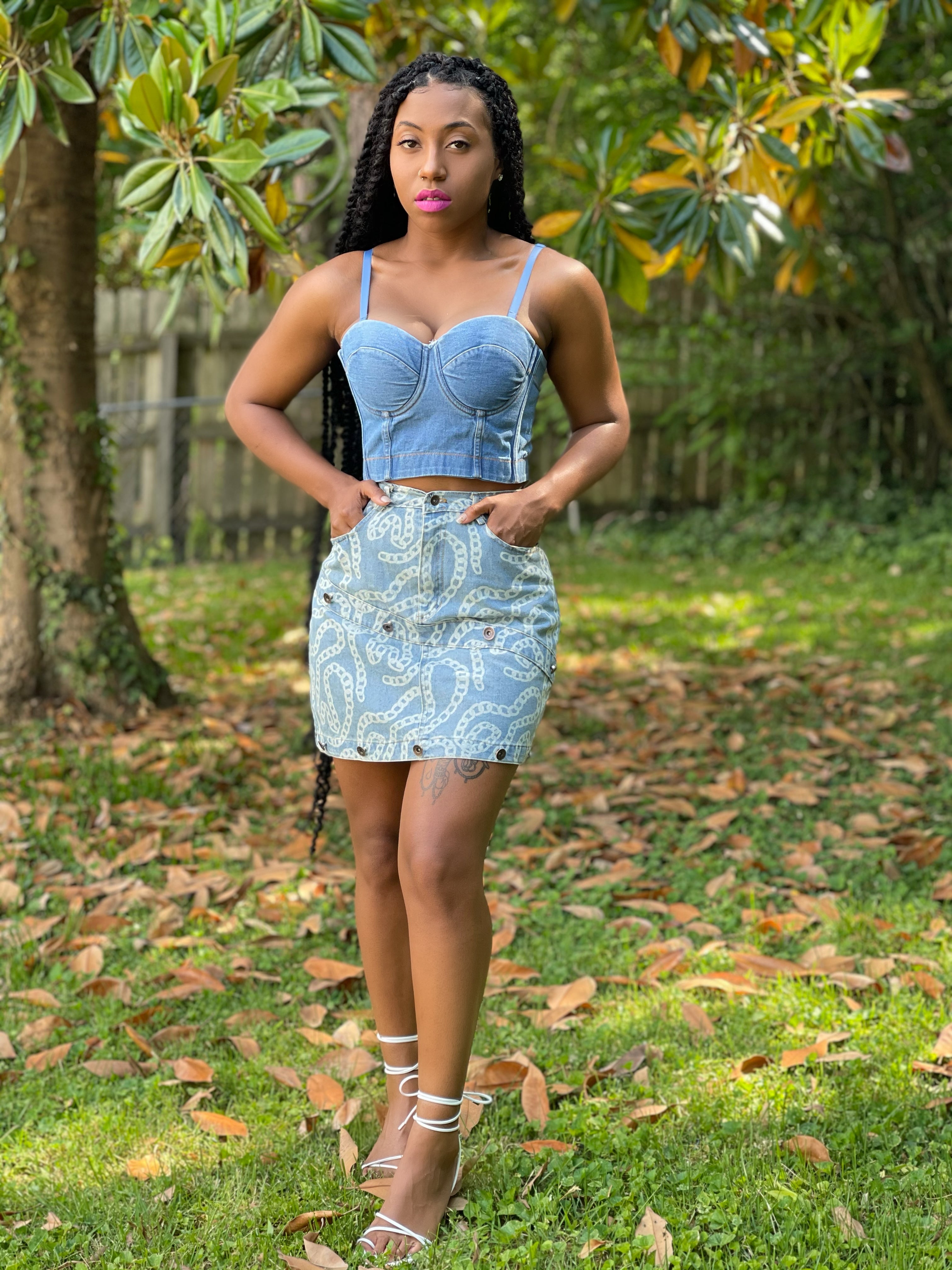 GOLDxTEAL denim buster top.