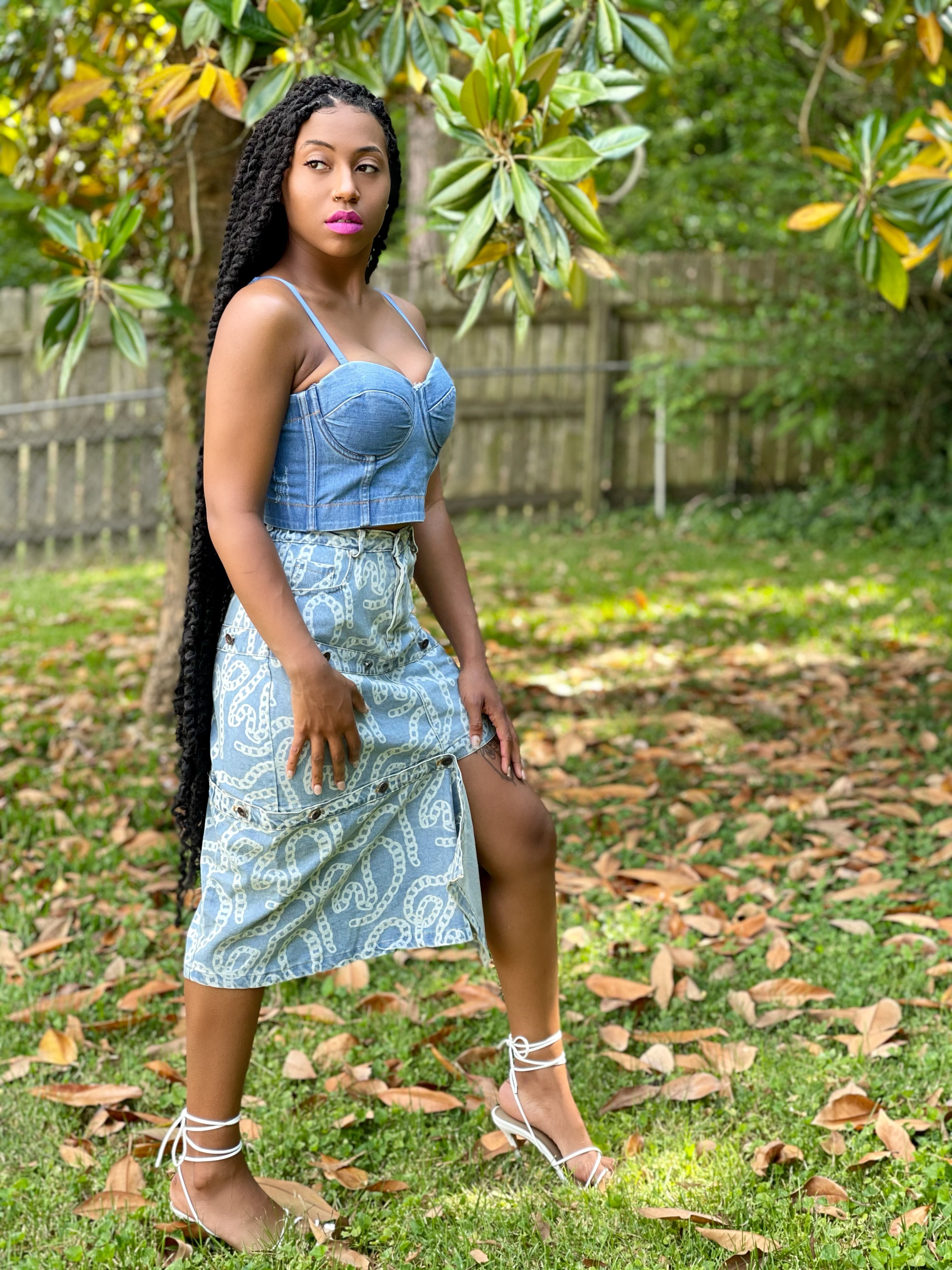 GOLDxTEAL denim buster top.