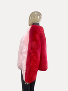 GOLDxTEAL gorgeous two toned pink and red faux fur jacket.