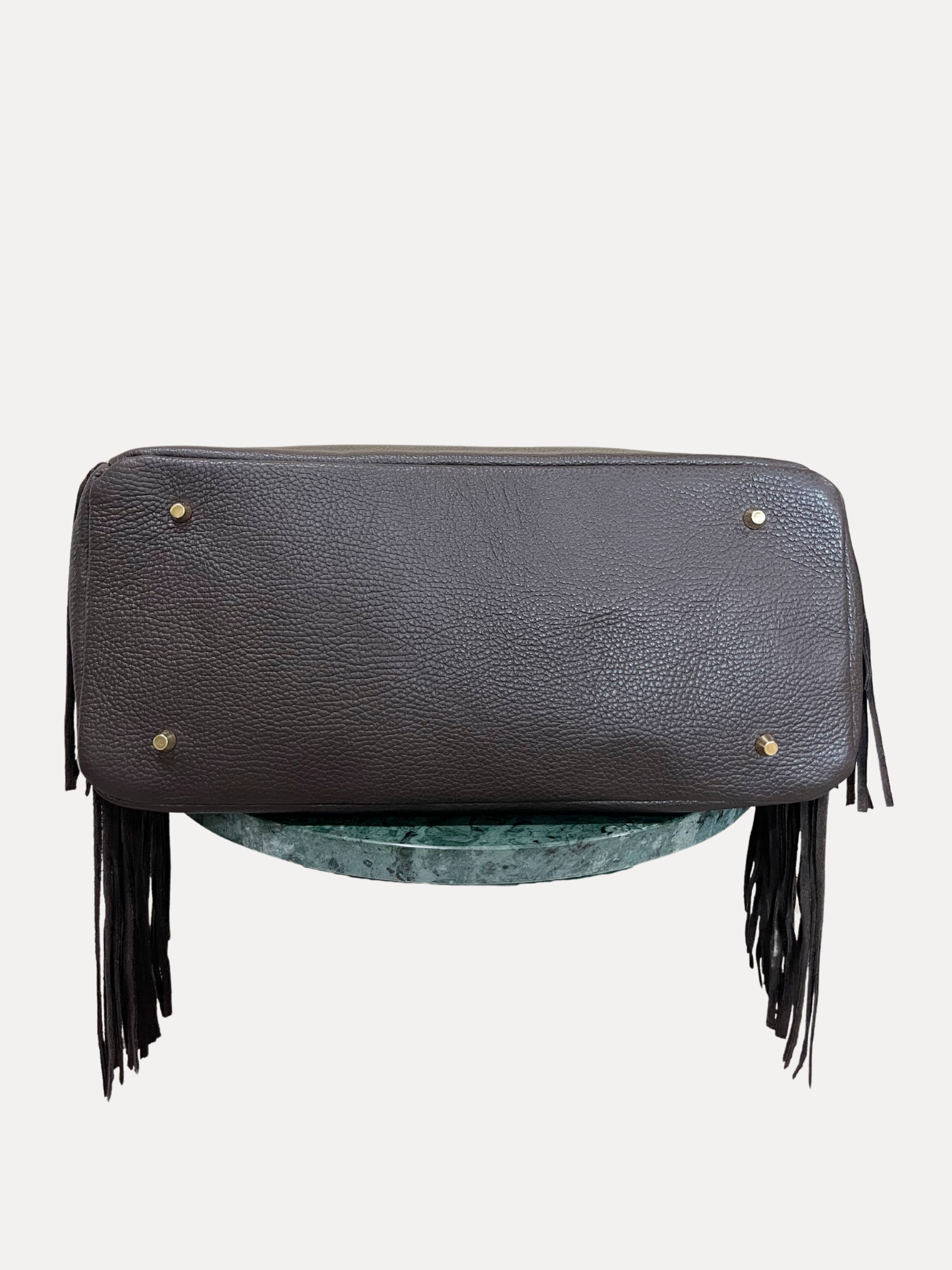 GOLDxTEAL Timeless pebbled leather fringe handbag. Made in Italy.