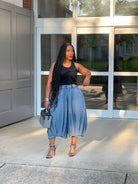 GOLDxTEAL stylish wide leg denim culottes. Crop pleated wide leg jeans.