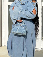 GOLDxTEAL mini denim tote bag.