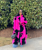 GOLDxTEAL gorgeous pink and black faux fur coat.