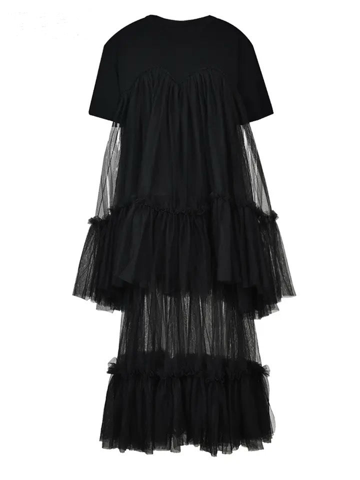 GOLDxTEAL gorgeous black tulle t-shirt dress.