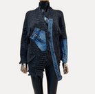 GOLDxTEAL stylish knit cardigan with denim patchwork.