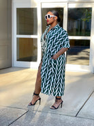 GOLDxTEAL green and white relaxed fit shirt dress.