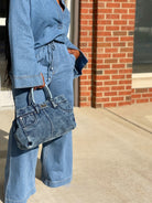 GOLDxTEAL denim wide leg pant set.