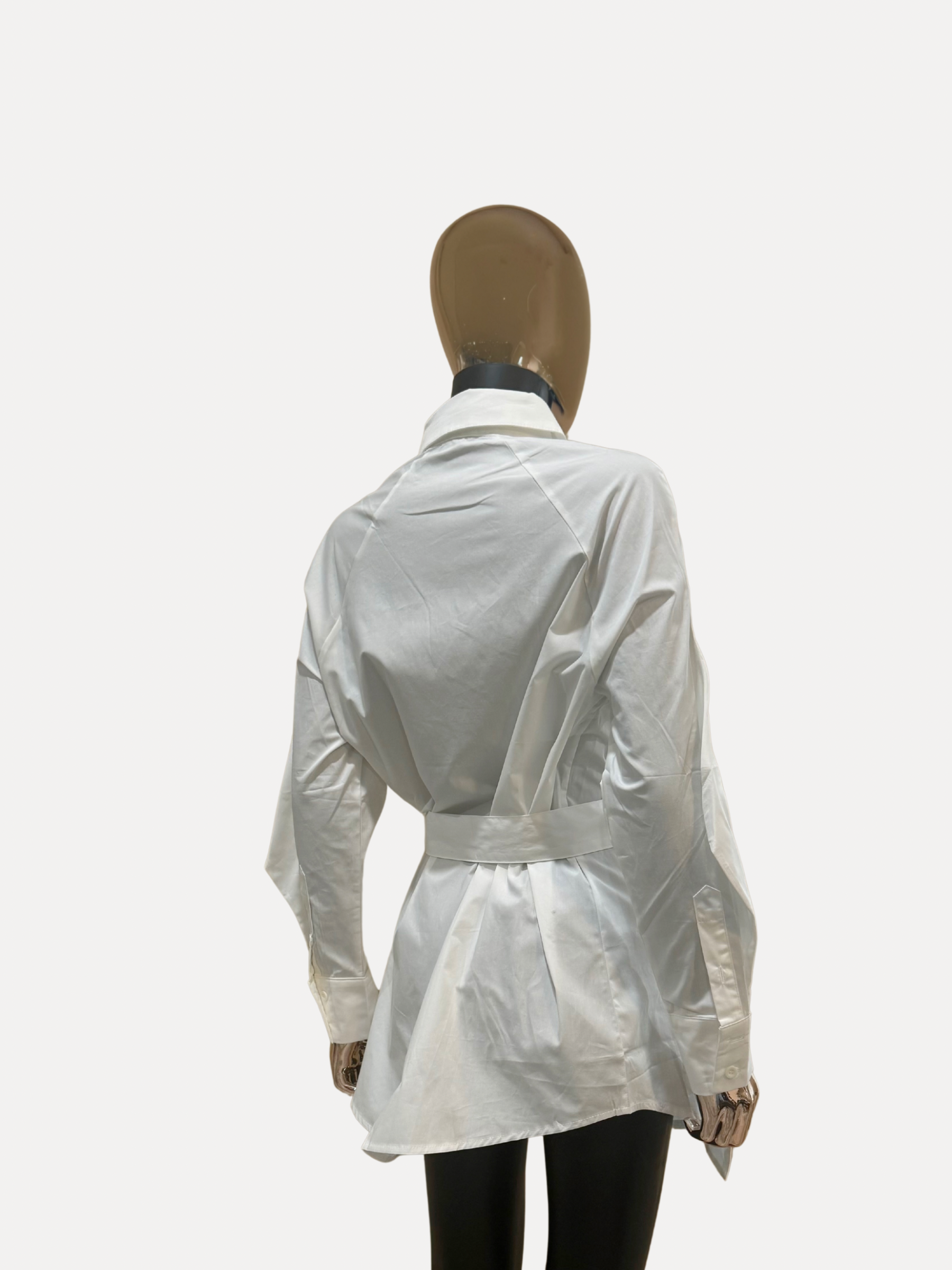 GOLDxTEAL stylish white button up shirt with statement waist belt.