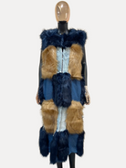 GOLDxTEAL denim and faux fur vest coat.