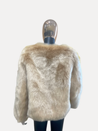 GOLDxTEAL gorgeous two toned fluffy faux fur jacket.