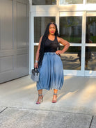 GOLDxTEAL stylish wide leg denim culottes. Crop pleated wide leg jeans.