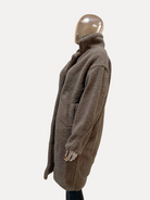 GOLDxTEAL neutral color mid length teddy coat.