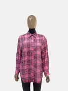 GOLDxTEAL Pink frayed rhinestone shirt.