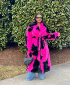 GOLDxTEAL gorgeous pink and black faux fur coat.