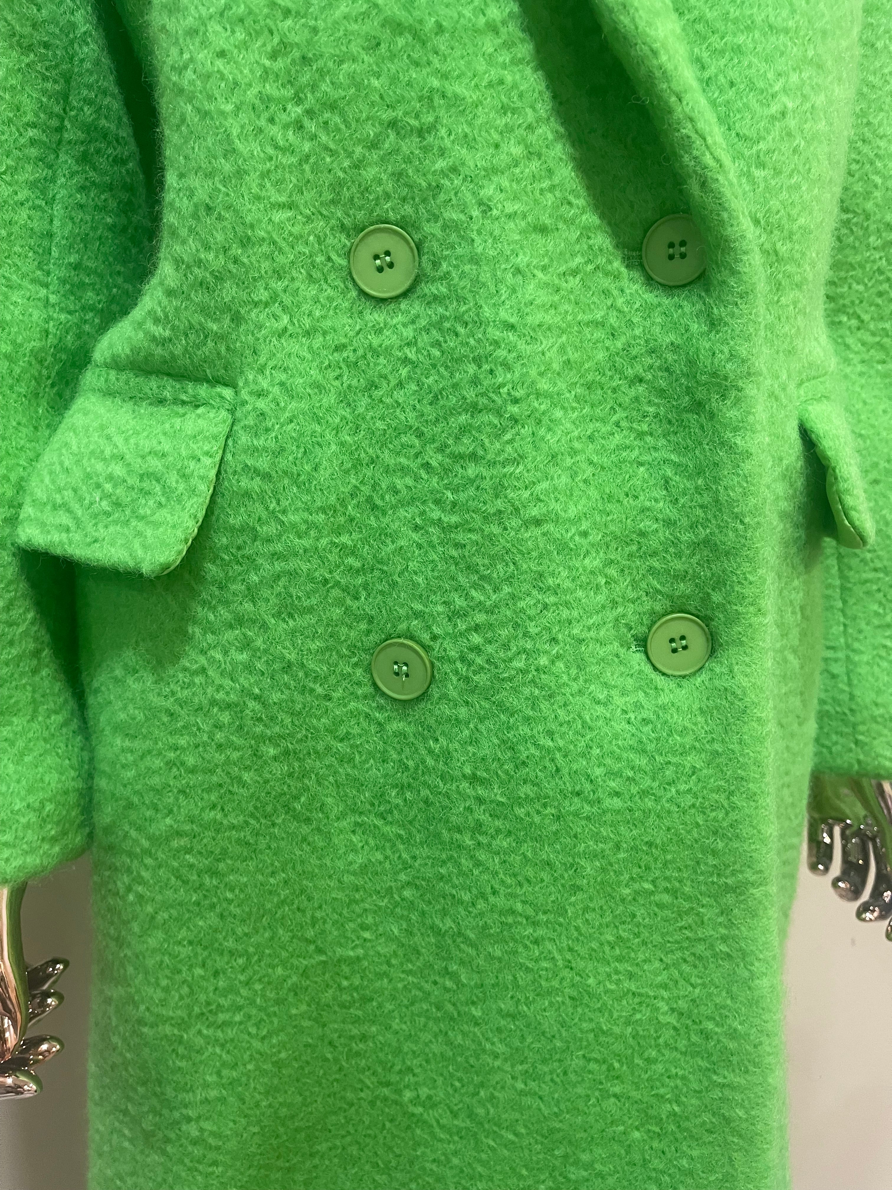 GOLDxTEAL stylish lime colored double breasted coat.