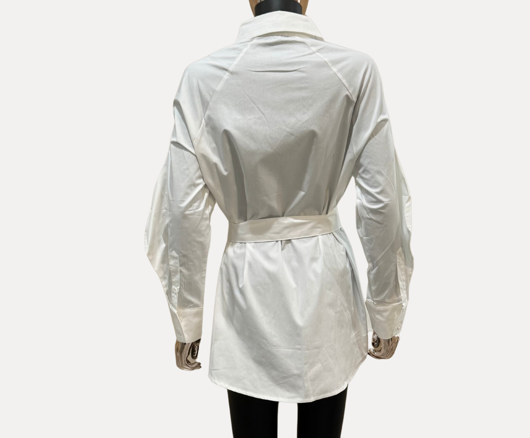 GOLDxTEAL stylish white button up shirt with statement waist belt.