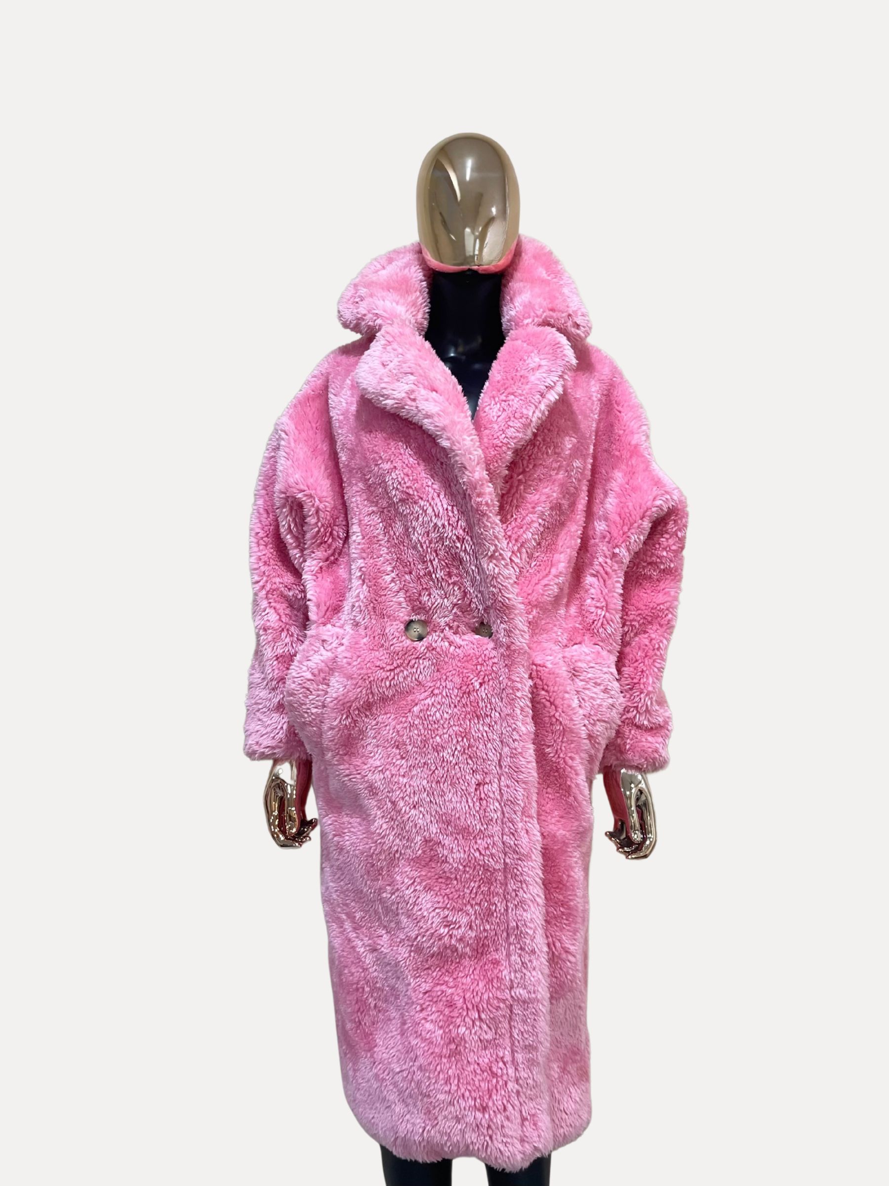 GOLDxTEAL stylish pink teddy coat.