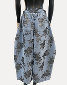 GOLDxTEAL stylish and unique soft brocade barrel ankle pants.