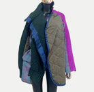 GOLDxTEAL stylish patchwork paneled knitted and padded nylon jacket.