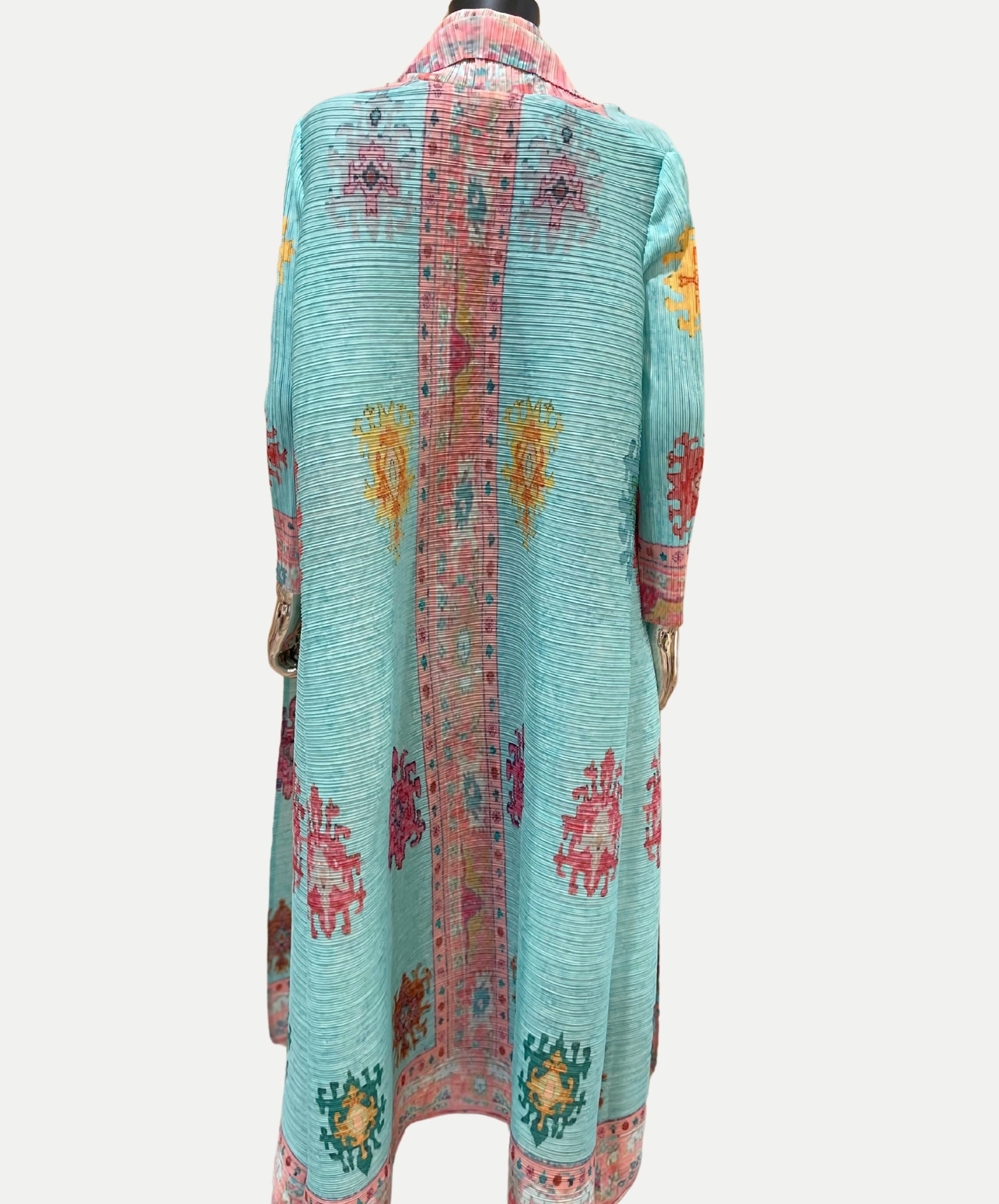 GOLDxTEAL plisse long jacket coat.