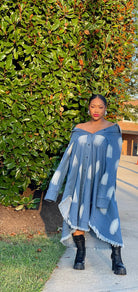 GOLDxTEAL denim maxi skirt.