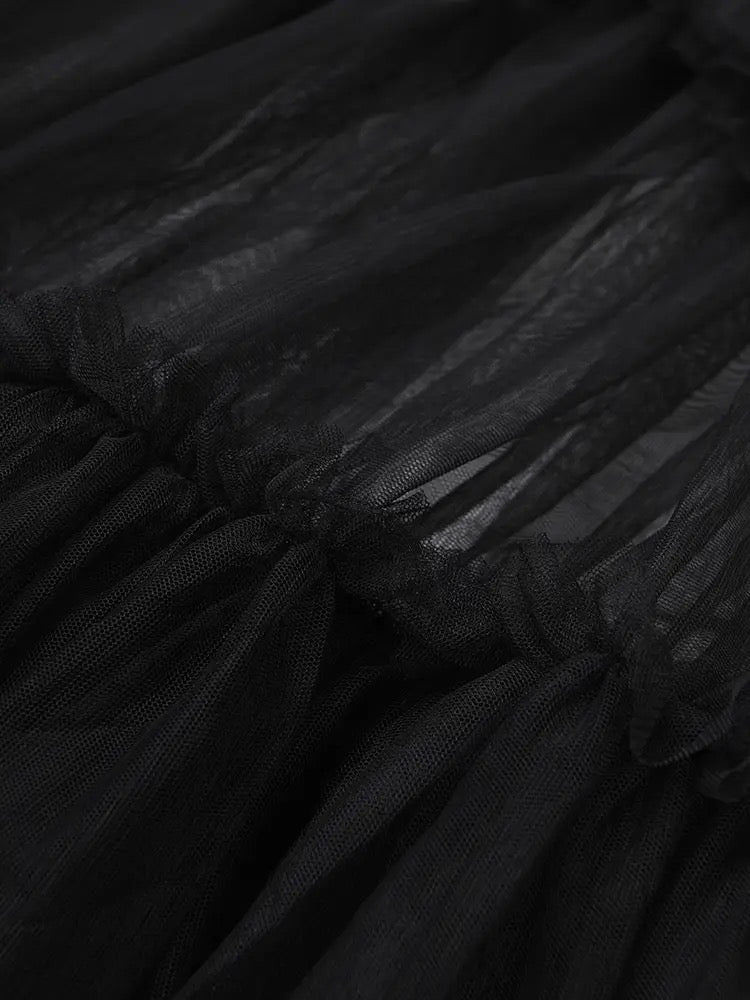 GOLDxTEAL Black Tulle T-shirt Dress.