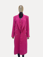 GOLDxTEAL chic 2pc pink long overcoat set with matching vest.