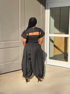 GOLDxTEAL stylish black slouch harem pants with side tassels.