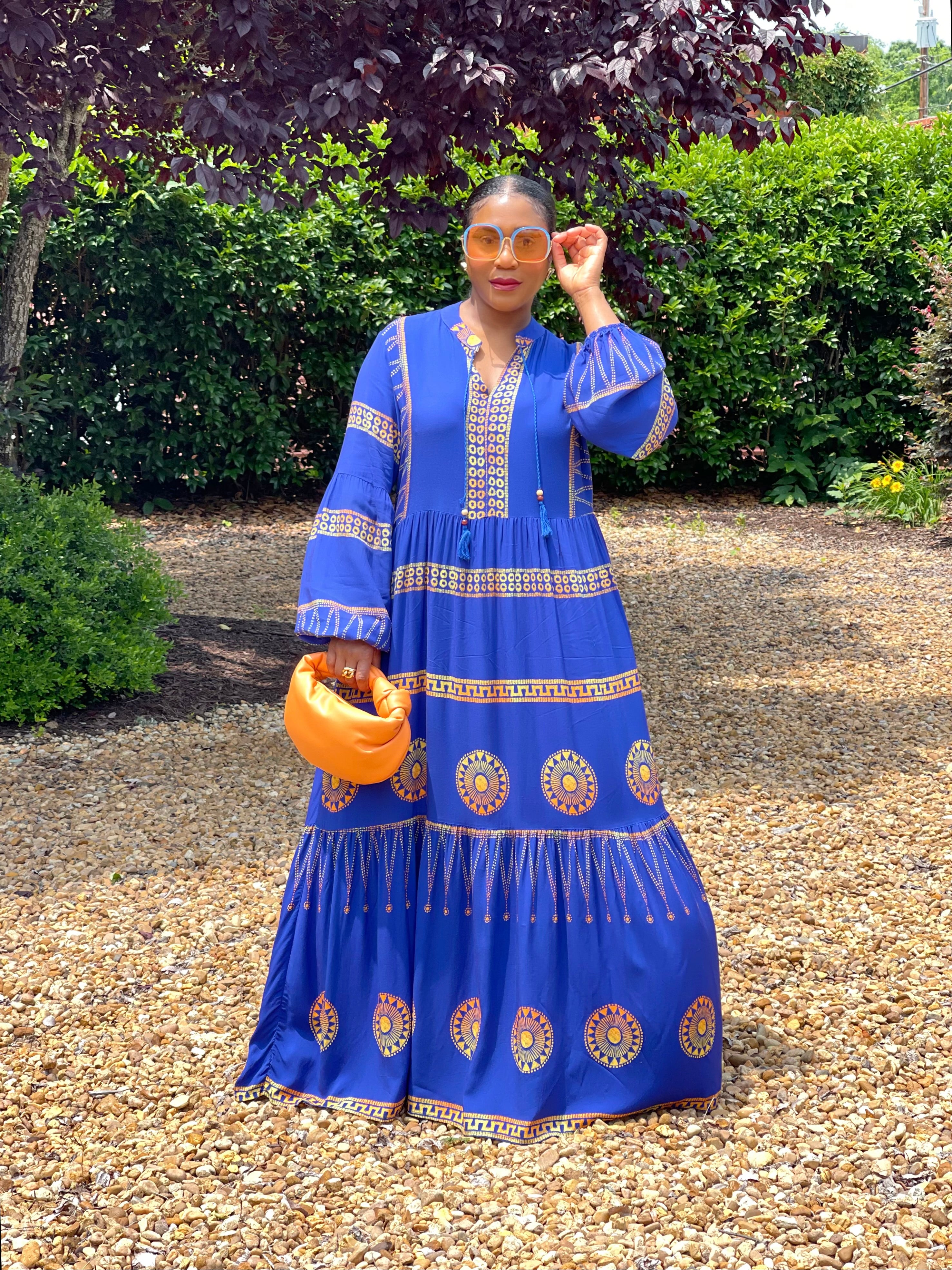 GOLDxTEAL stylish blue printed maxi dress.