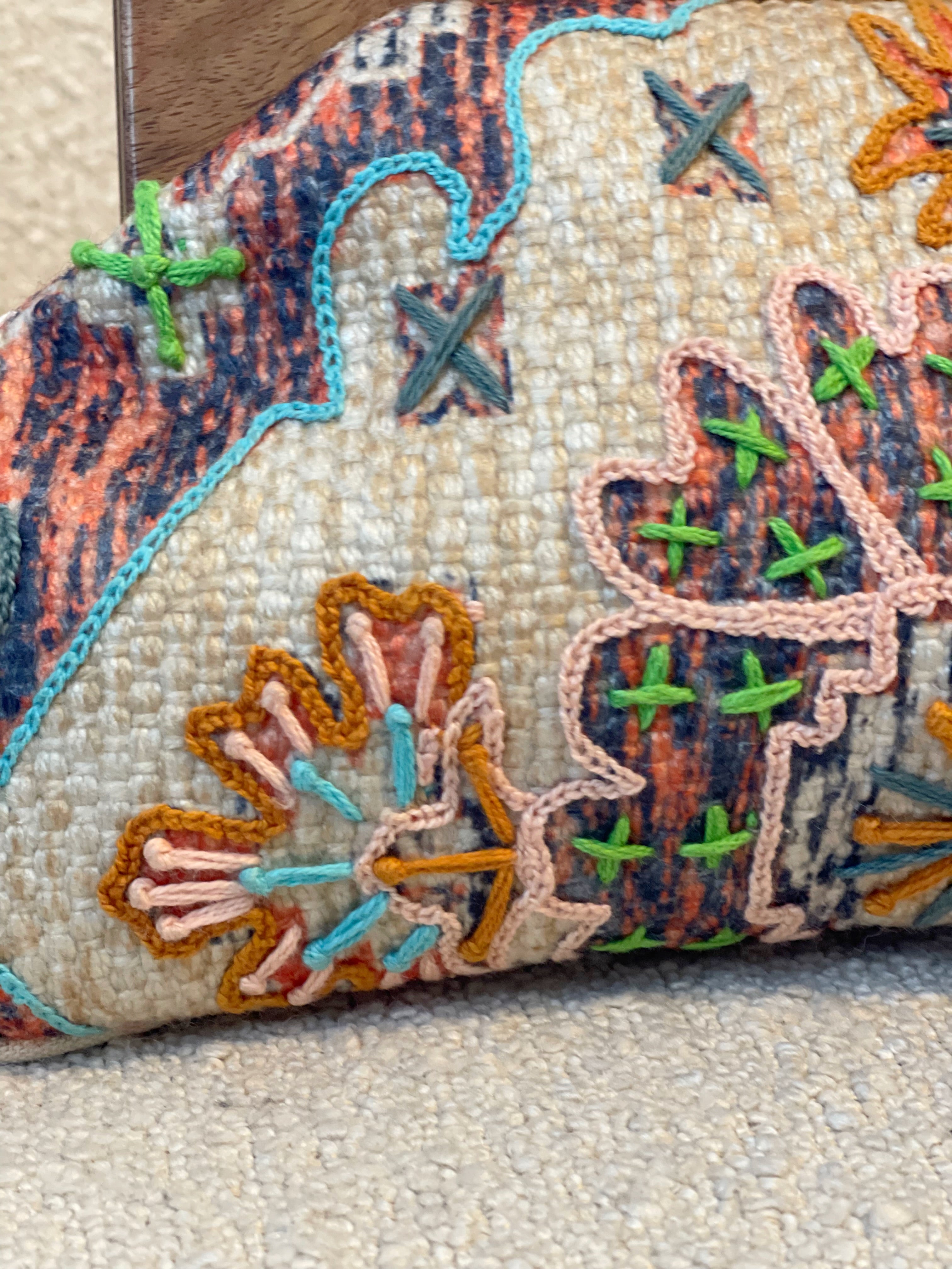 GOLDxTEAL gorgeous handmade embroidered clutch with wooden handle.