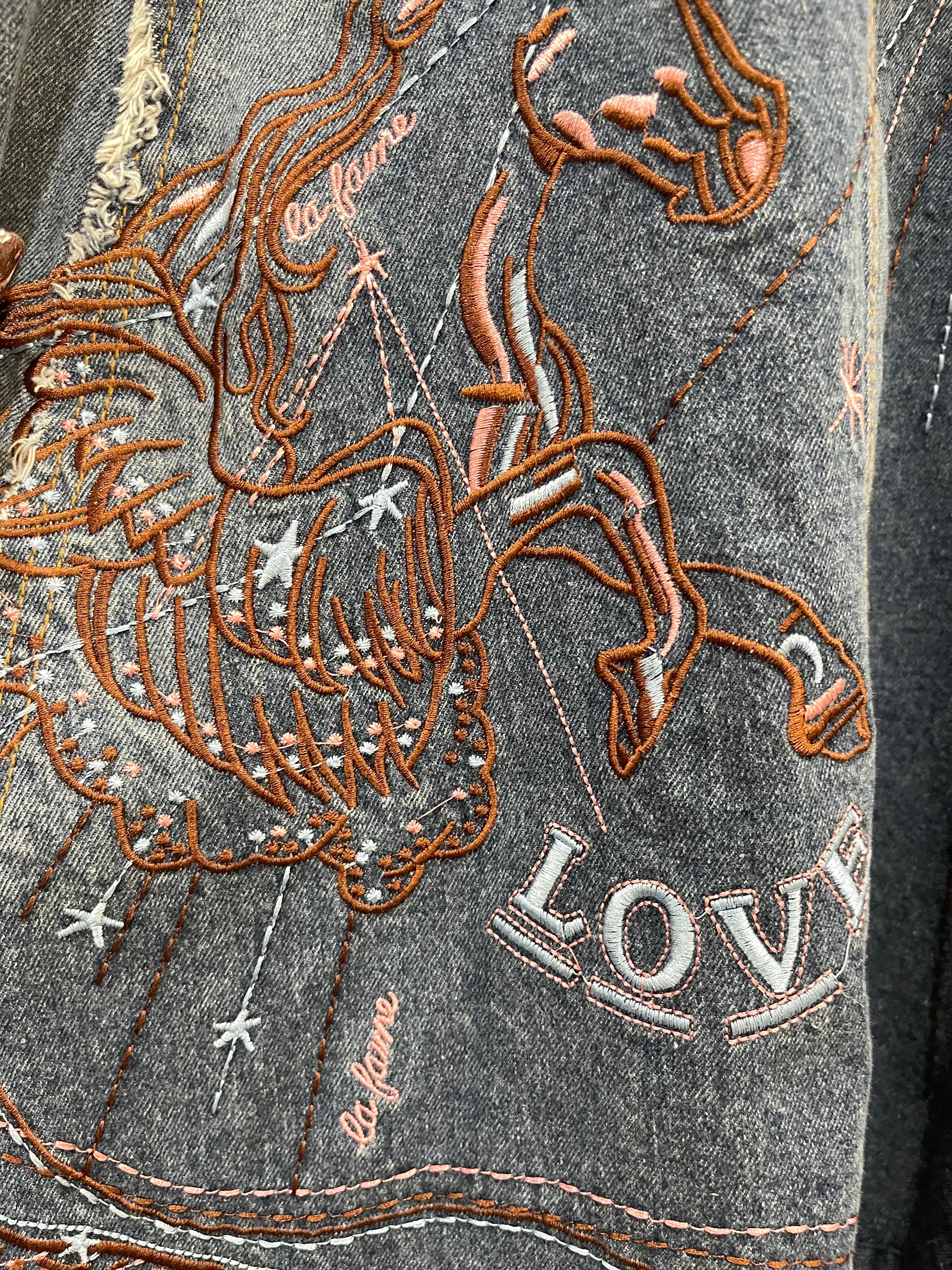 GOLDxTEAL gorgeous denim embroidered midi dress.