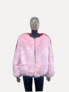 GOLDxTEAL gorgeous two toned pink and red faux fur jacket.