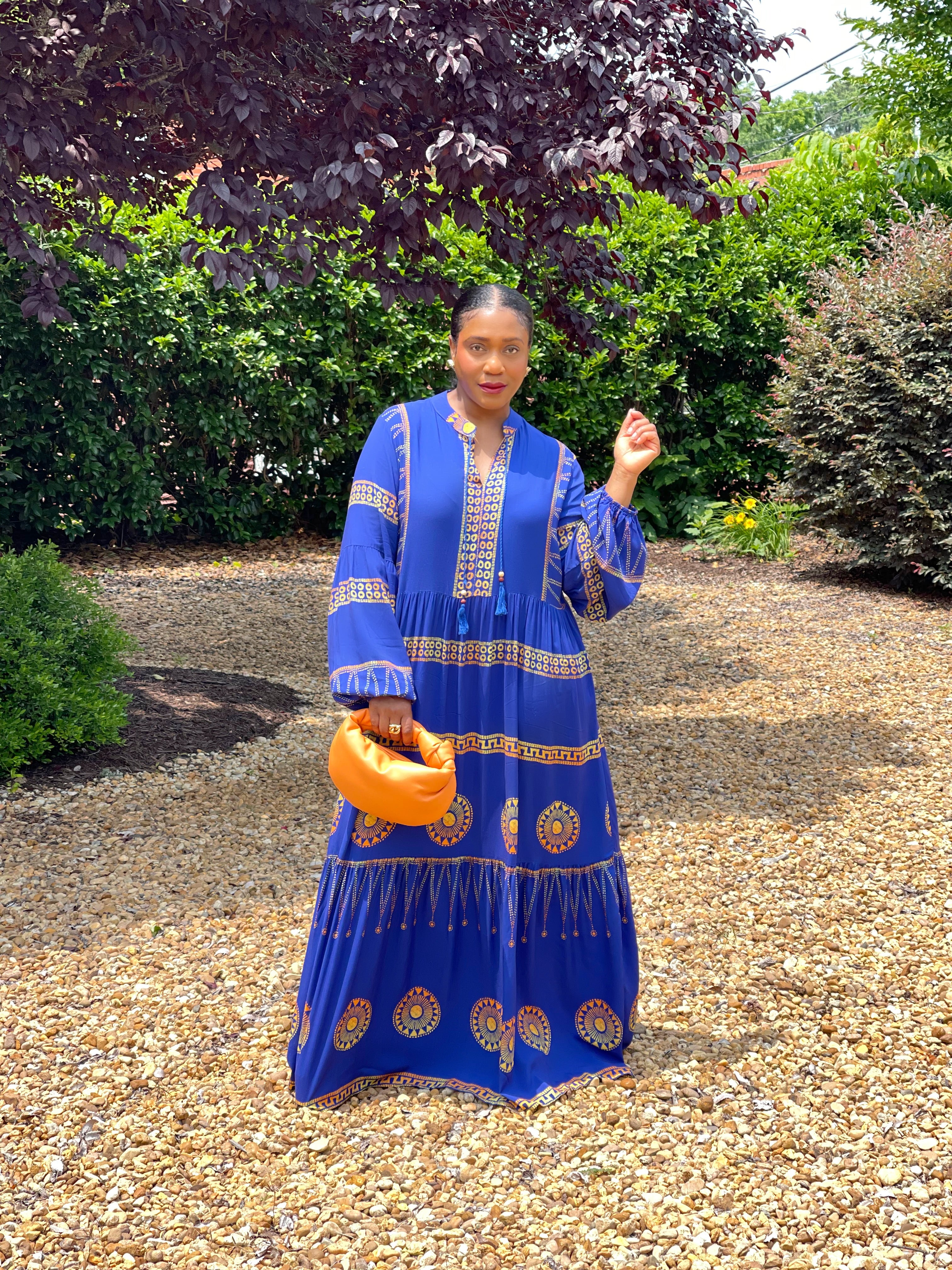 GOLDxTEAL stylish blue printed maxi dress.