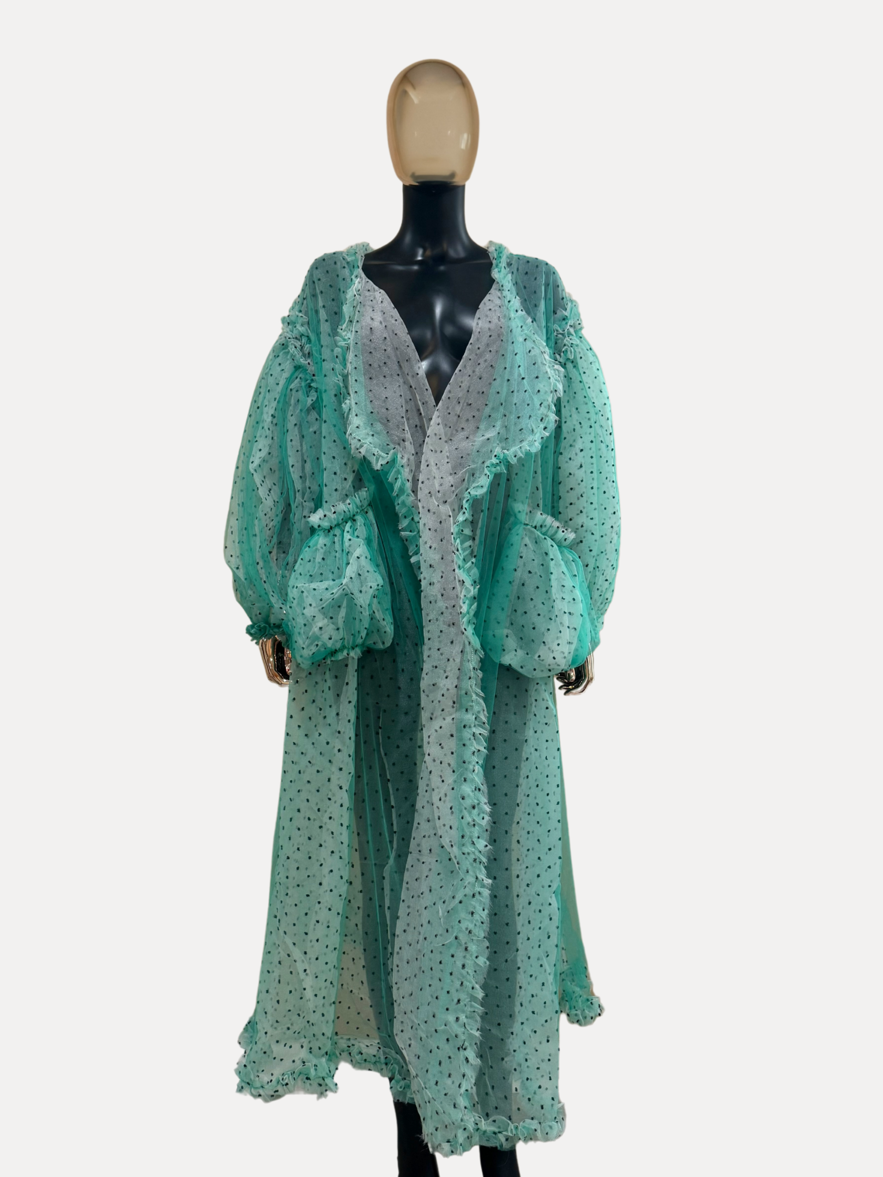 GOLDxTEAL stylish sheer ruffle cardigan.