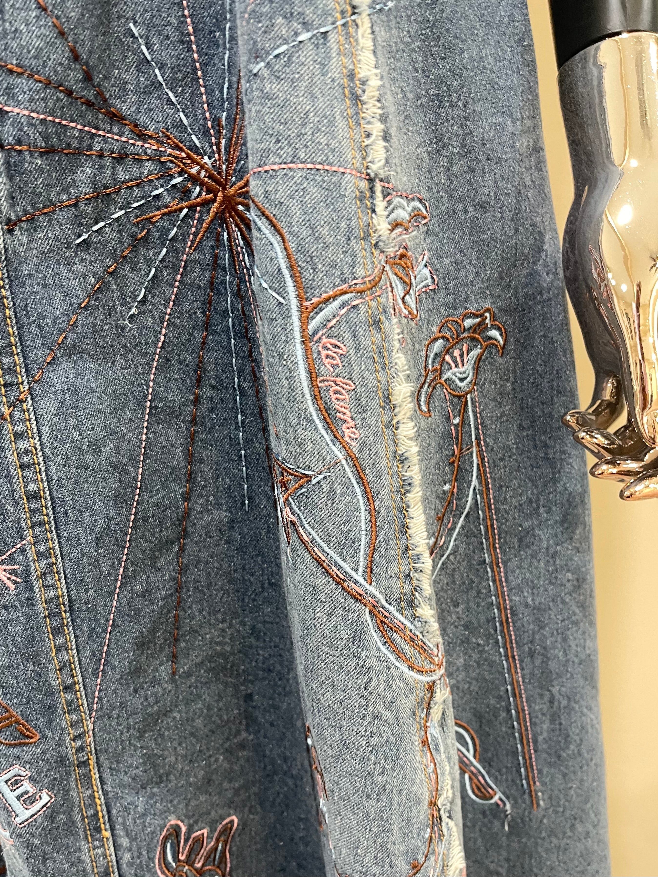 GOLDxTEAL gorgeous denim embroidered midi dress.