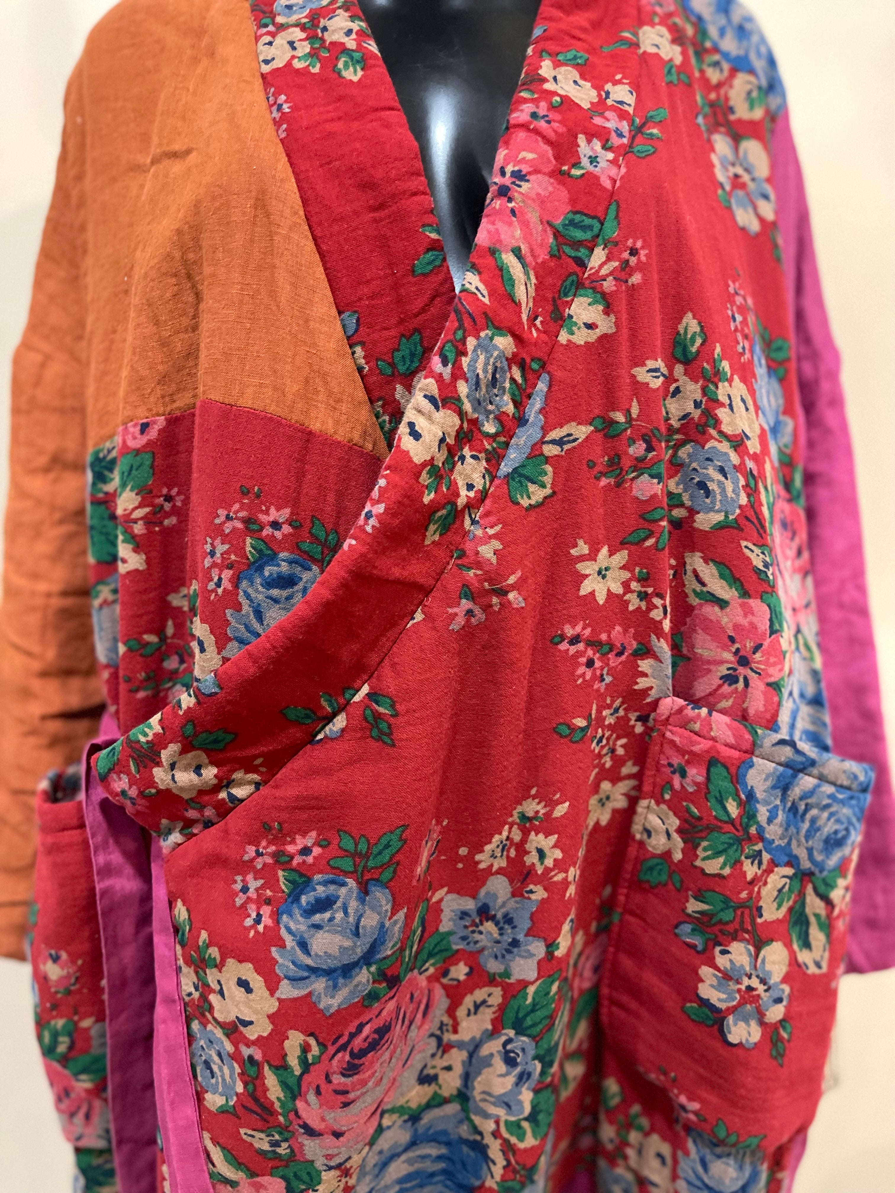 GOLDxTEAL gorgeous colorful cotton quilted wrap coat.