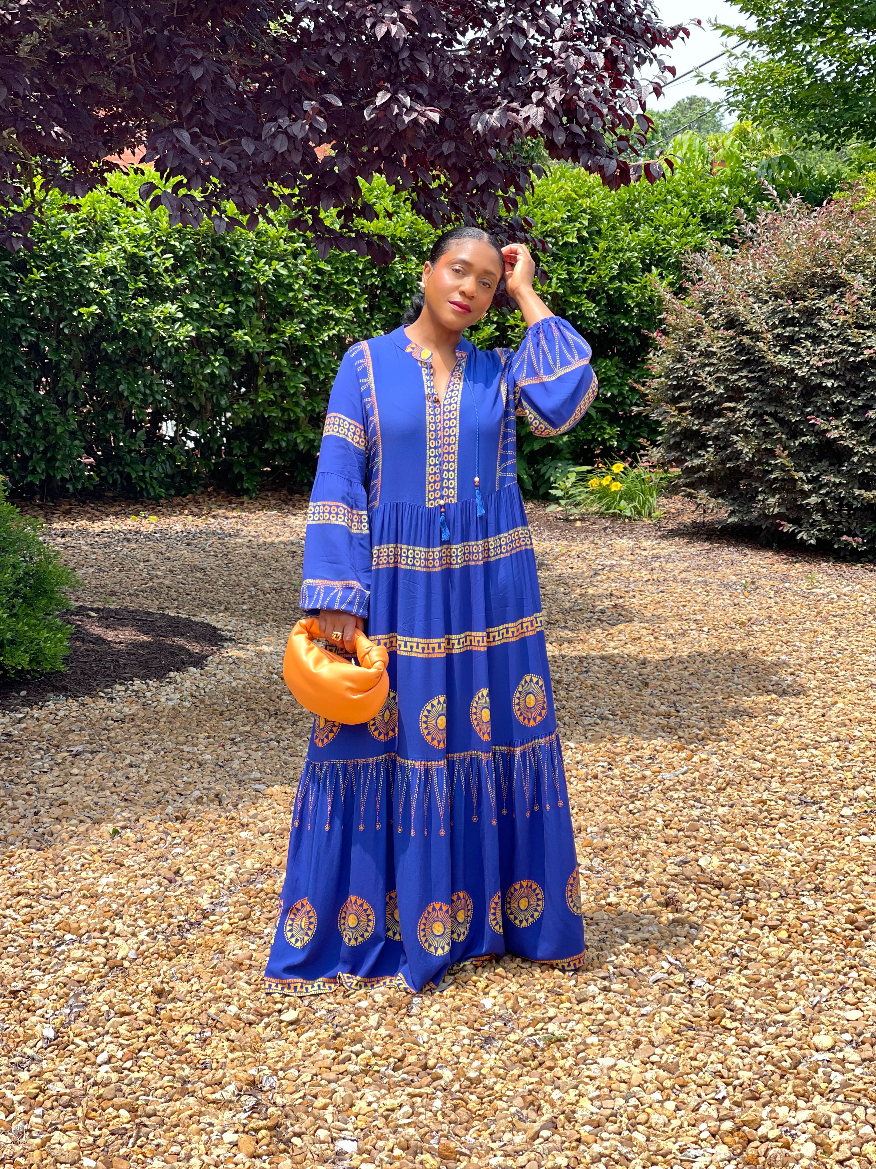 GOLDxTEAL stylish blue printed maxi dress.