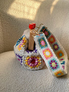GOLDxTEAL stunning knitted crochet clutch with adjustable shoulder strap.