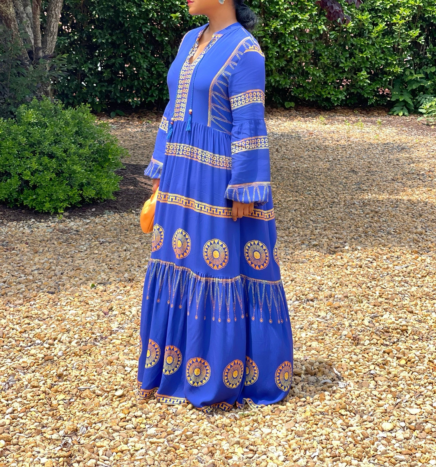 GOLDxTEAL stylish blue printed maxi dress.