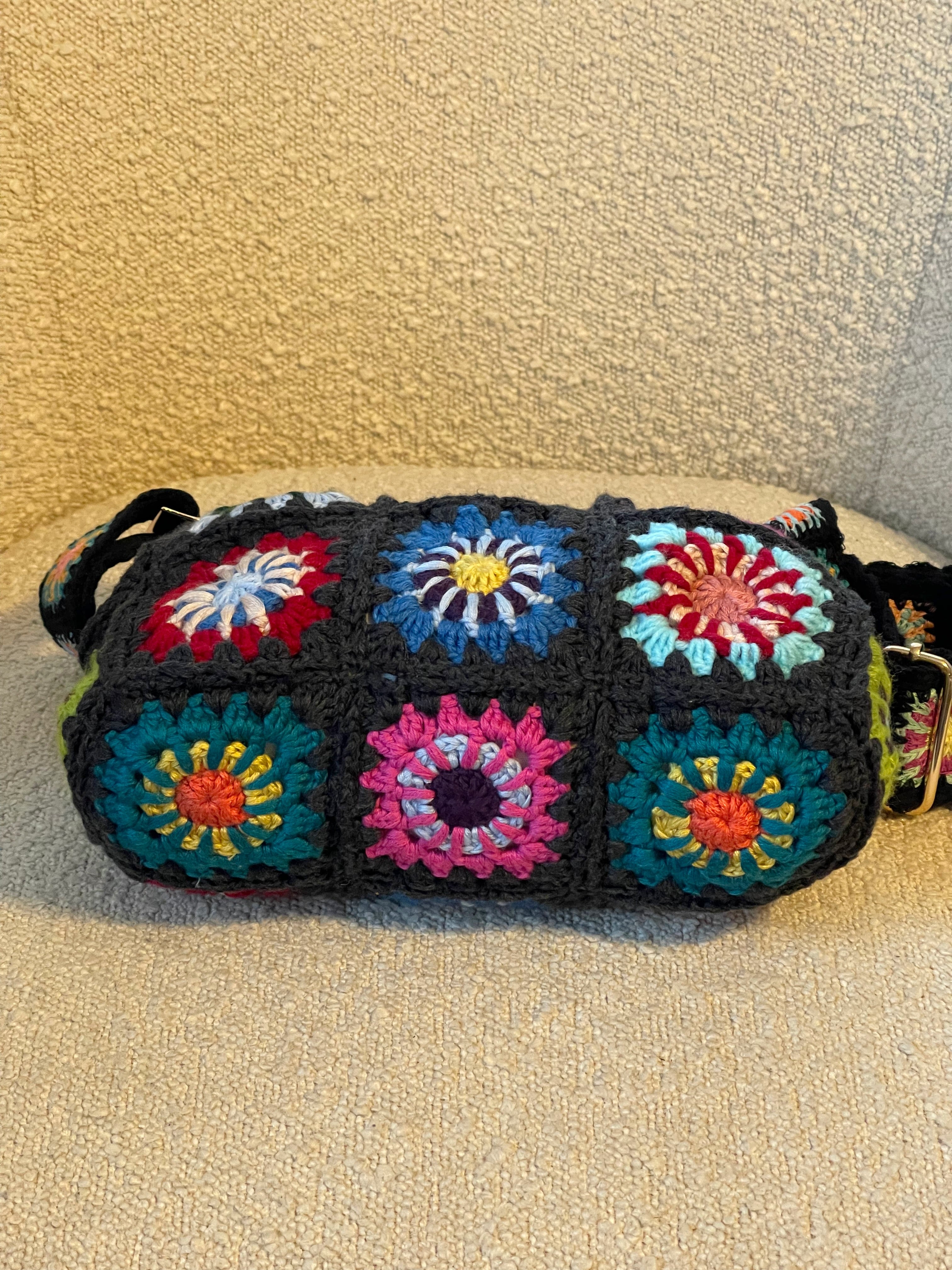 GOLDxTEAL stunning crochet knitted clutch with crochet detachable strap.