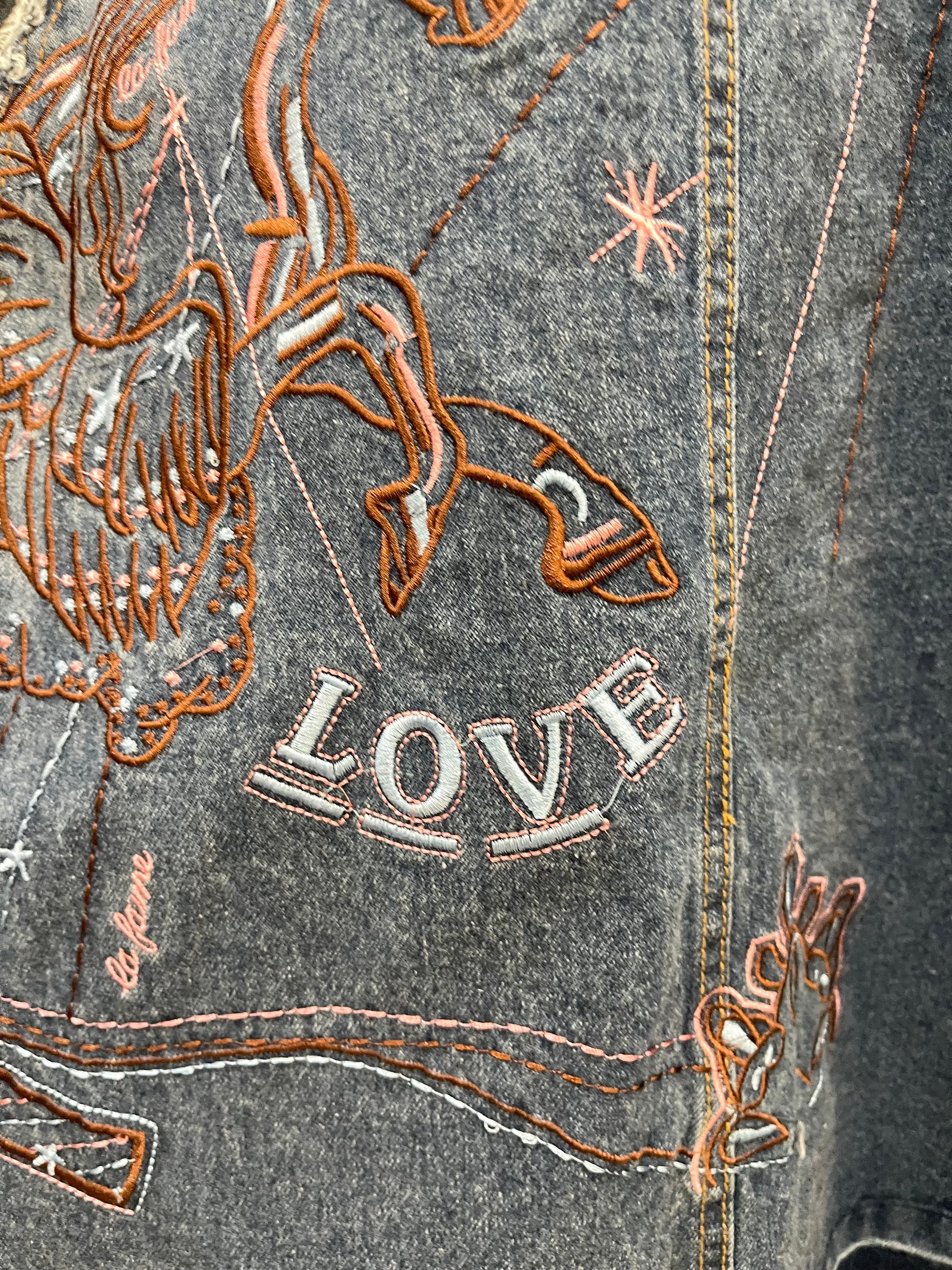 GOLDxTEAL gorgeous denim embroidered midi dress.