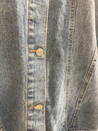 GOLDxTEAL stylish denim jacket with buttons on sleeves and back.