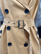 GOLDxTEAL sheer puff sleeve trench coat.