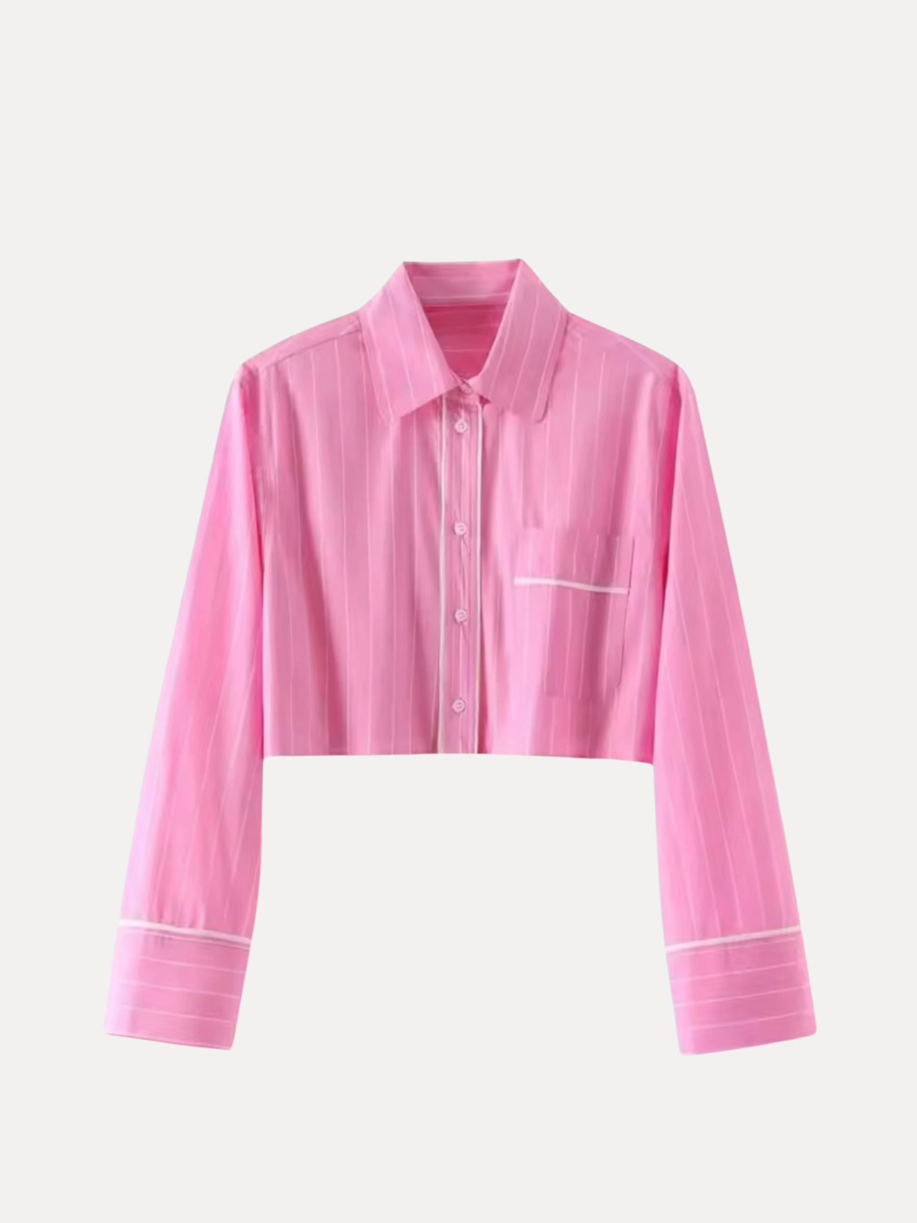 GOLDxTEAL Stylish pink pinstripe crop shirt.