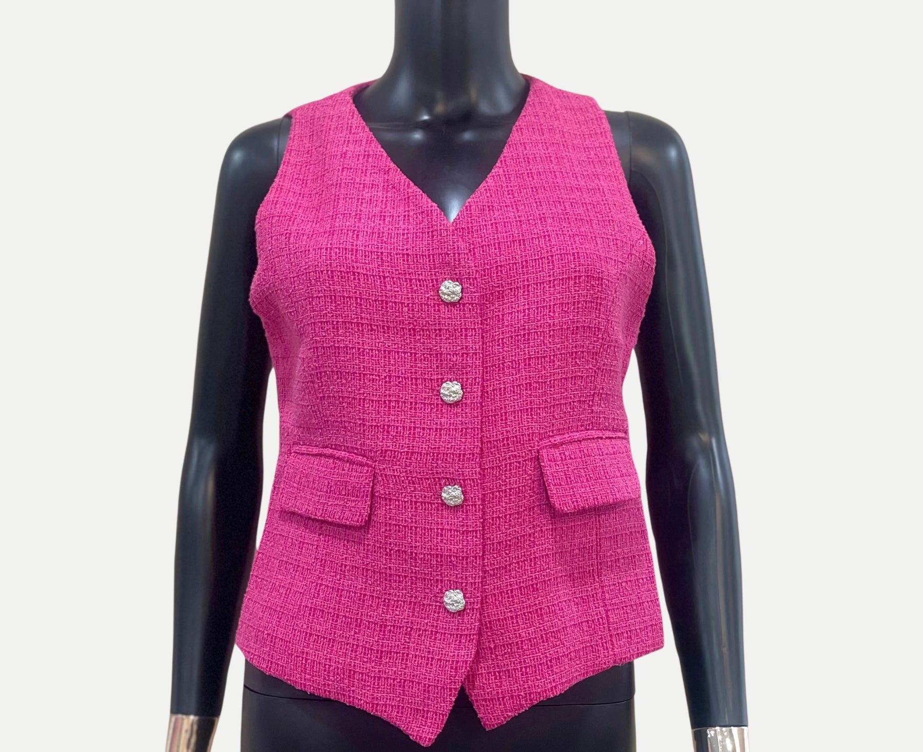 GOLDxTEAL chic 2pc pink long overcoat set with matching vest.