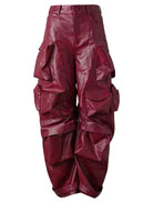 GOLDxTEAL stylish red leather cargo pants.