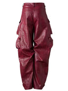 GOLDxTEAL stylish red leather cargo pants.