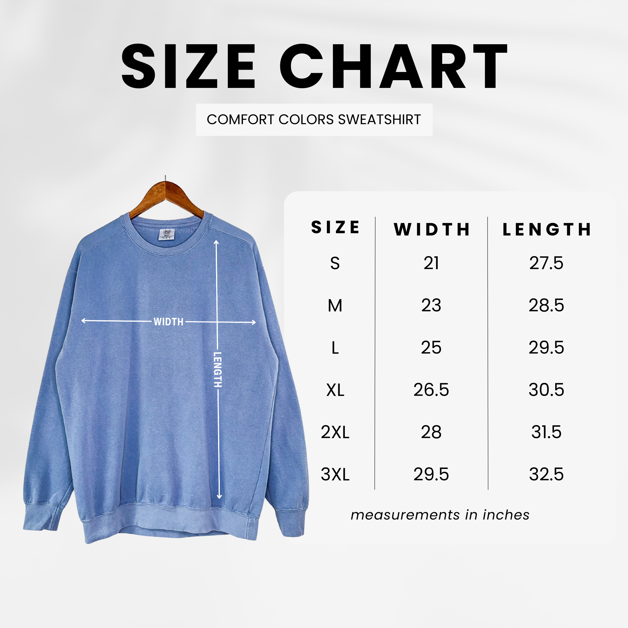 GOLDxTEAL Sweatshirt sitze chart.
